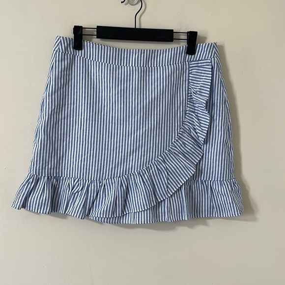 Love Riche Blue White Stripe Ruffle Skirt Size Large - Picture 2 of 8